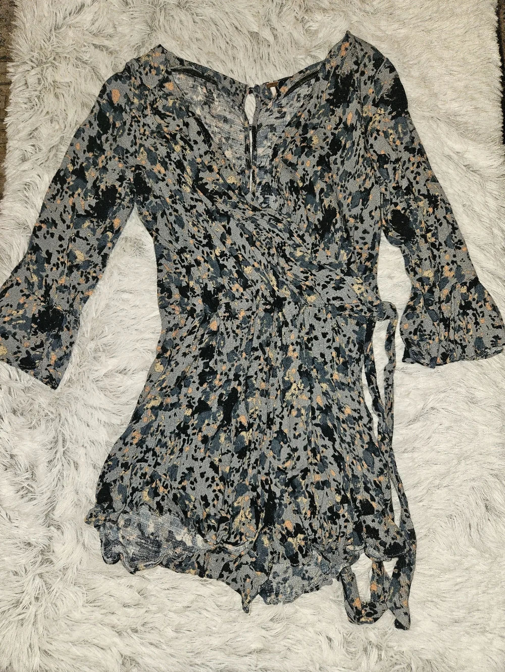 Free People All The Right Ruffles Romper Size M Blue Floral Boho